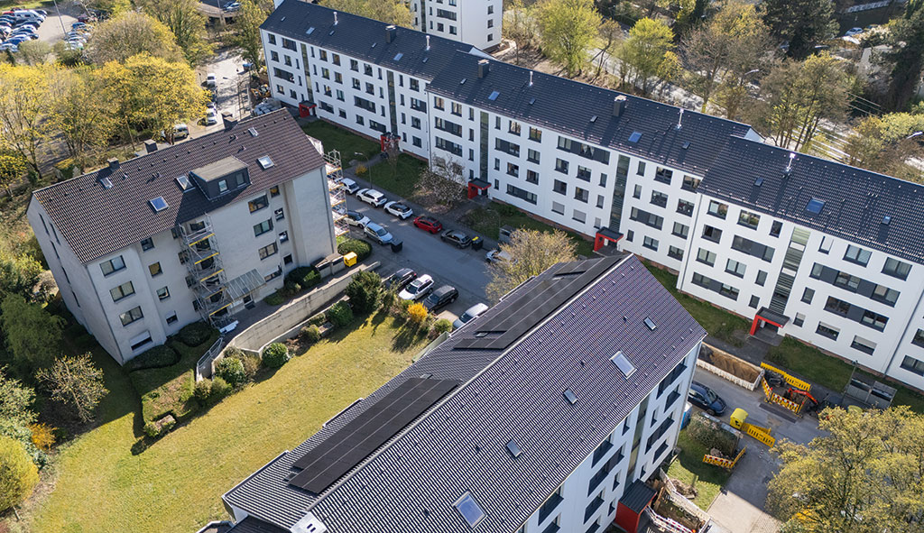 Luftaufnahme (Detail) bwb-Gebäude Fritz-von-Wille-Str. in Düsseldorf-Rath