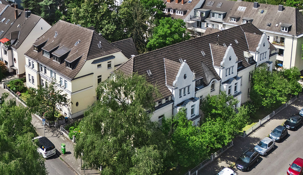 Luftaufnahme der bwb-Gebäude in Düsseldorf-Grafenberg